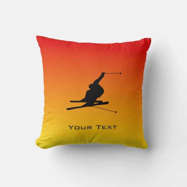 Yellow Orange Snow Skiing Throw Pillow (Front)