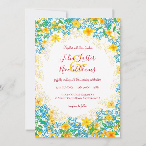 Yellow Orange Spring Flowers Botanical Wedding Invitation