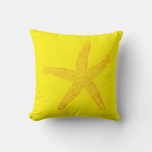 Yellow Orange Starfish Coastal Beach Theme Sealife Throw Pillow