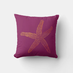 Yellow Orange Starfish Pink Wine Red Coastal Beach Outdoor Pillow