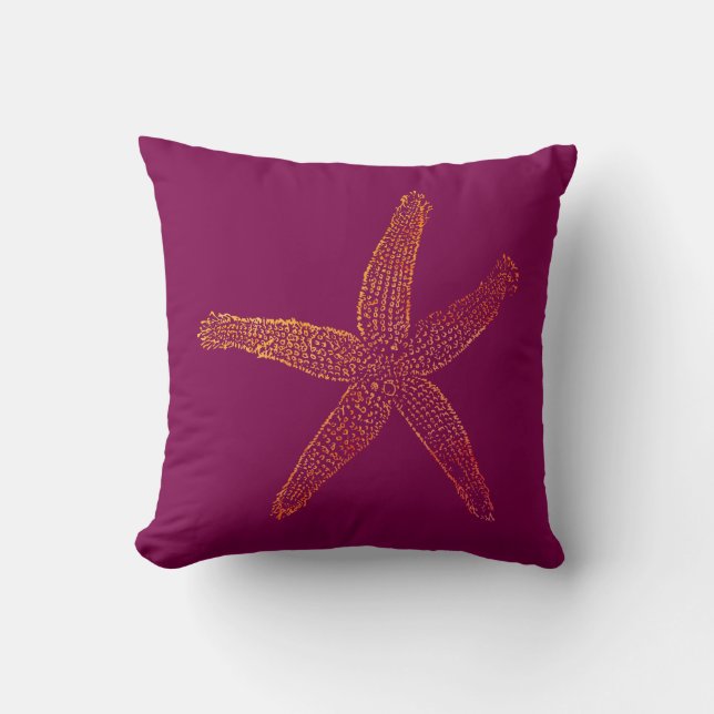 Yellow Orange Starfish Pink Wine Red Coastal Beach Throw Pillow (Front)