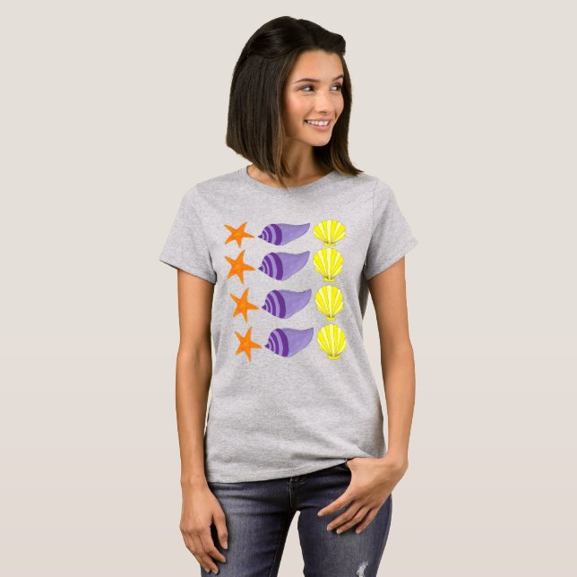 Yellow Orange Starfish Star Fish Beach Seashore T-Shirt (Front Full)
