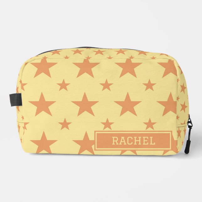 Yellow Orange Stars Pattern Constellation Cosmetic Dopp Kit (Front)