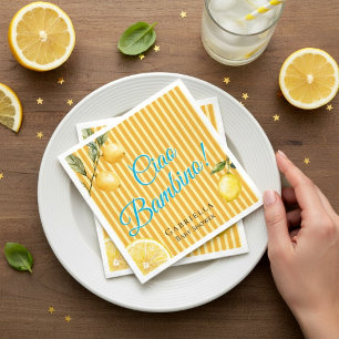 Yellow Orange Stripe Ciao Bambino Baby Shower Napkins