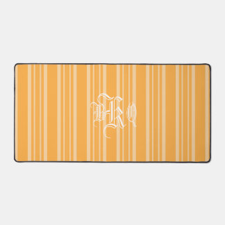 Yellow Orange Stripes White Monogram Desk Mat