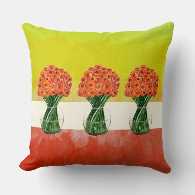 Yellow Orange Summer Ranunculus Watercolor  Throw Pillow (Front)