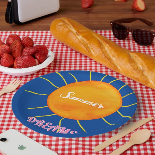 Yellow Orange Sun Summer Dreams Paper Plates (Picnic)