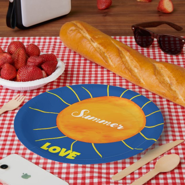 Yellow Orange Sun Summer Love Paper Plates (Picnic)