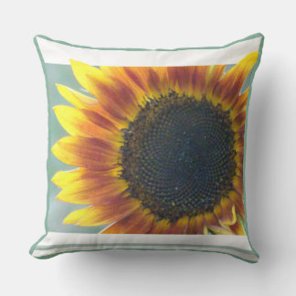 Yellow Orange Sunflower Cust. Blue Throw Pillow