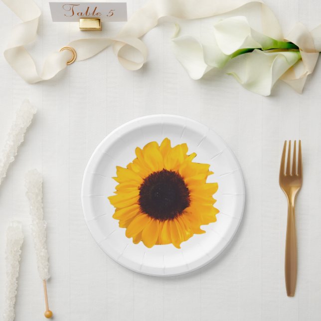 Yellow Orange Sunflower Floral 4Eve Paper Plates (Wedding)