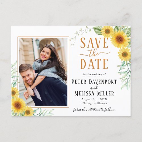 Yellow Orange Sunflower Save the Date Photo Holiday Postcard