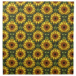 Yellow Orange Sunflower with Green & Brown Cloth Napkin