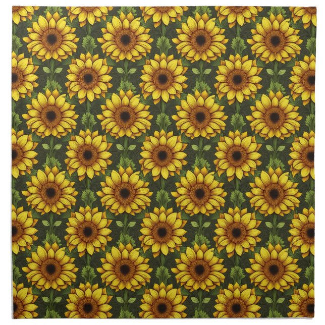 Yellow Orange Sunflower with Green & Brown Cloth Napkin (Front)