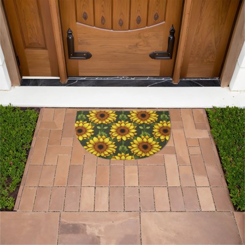 Yellow Orange Sunflower with Green  Brown Doormat