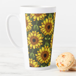 Yellow Orange Sunflower with Green & Brown Latte Mug
