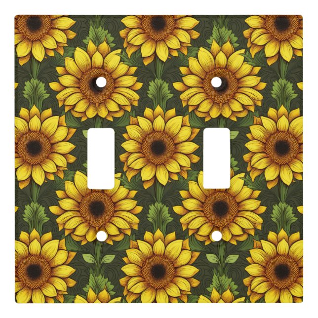 Yellow Orange Sunflower with Green & Brown Light Switch Cover (Front)