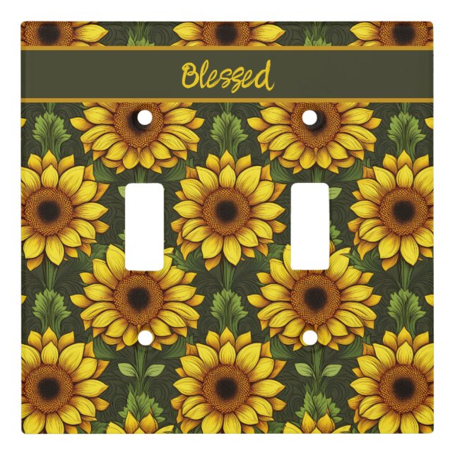 Yellow Orange Sunflower with Green & Brown Light Switch Cover (Front)