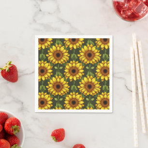 Yellow Orange Sunflower with Green & Brown Napkins