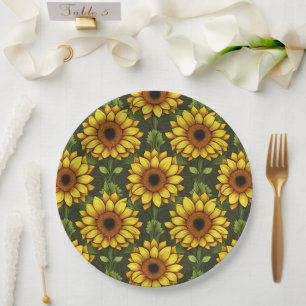 Yellow Orange Sunflower with Green & Brown Paper Plates