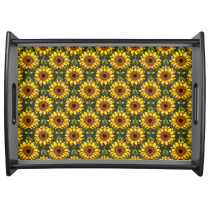 Yellow Orange Sunflower with Green & Brown Serving Tray