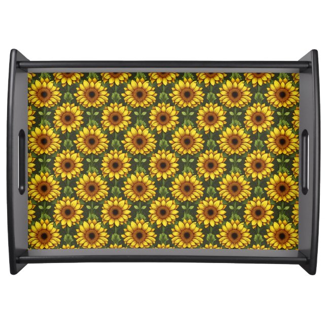 Yellow Orange Sunflower with Green & Brown Serving Tray (Front)