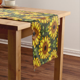Yellow Orange Sunflower with Green & Brown Short Table Runner