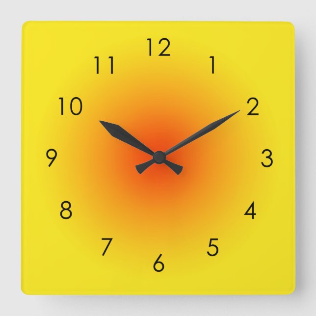 Yellow Orange Sunny Gradient Ombre Aura Square Wall Clock (Front)