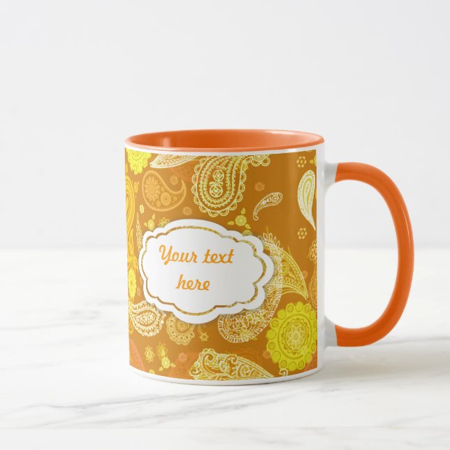 Yellow  orange sunny  paisley customizable mug (Right)