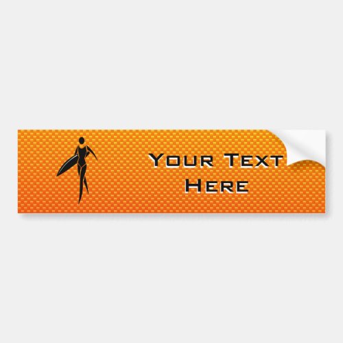 Yellow Orange Surfing Girl Bumper Sticker