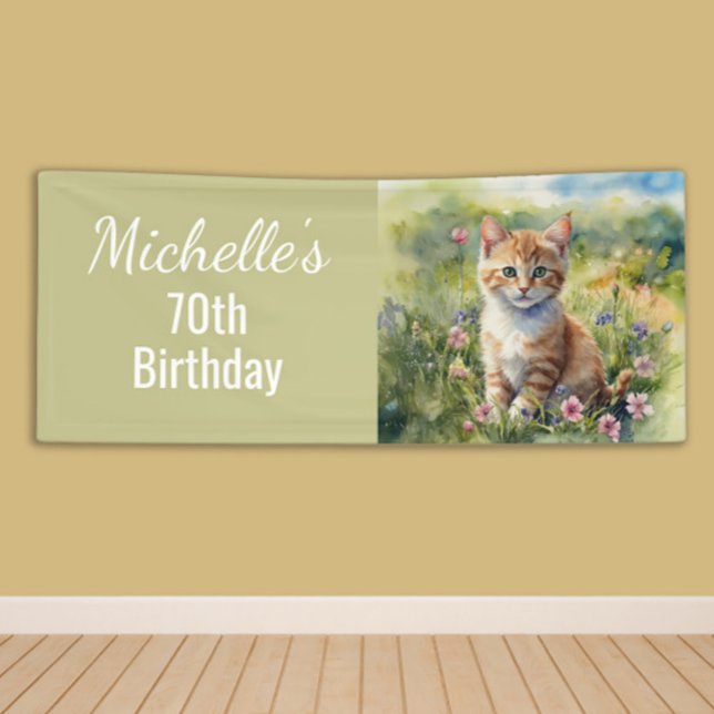 Yellow Orange Tabby Kitten Cat  70th Birthday Banner (Creator Uploaded)