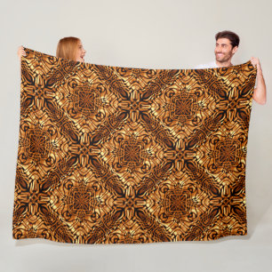 Yellow Orange Taupe Brown Hip Bohemian Bali Art Fleece Blanket
