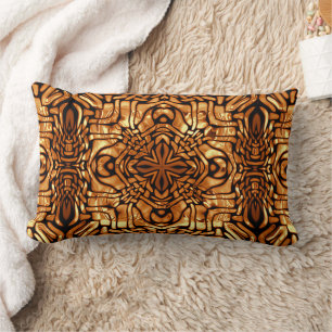 Yellow Orange Taupe Brown Hip Bohemian Bali Art Lumbar Pillow