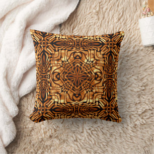 Yellow Orange Taupe Brown Hip Bohemian Bali Art Throw Pillow