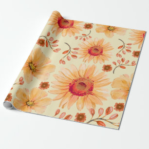 Yellow Orange Terracotta Watercolor Floral Wrapping Paper
