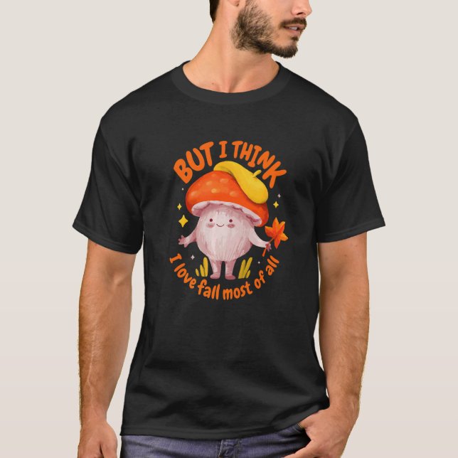 Yellow Orange Tones Mushroom Figure Leaves Love Se T-Shirt (Front)