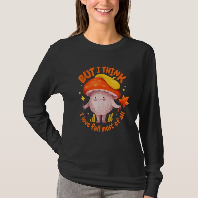 Yellow Orange Tones Mushroom Figure Leaves Love Se T-Shirt (Front)