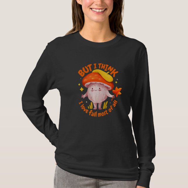 Yellow Orange Tones Mushroom Figure Leaves Love Se T-Shirt (Front)
