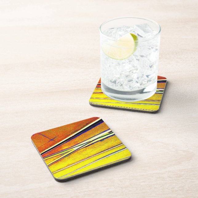 Yellow Orange Tram Tracks Beverage Coaster (Right Side)
