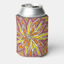 Yellow Orange Trippy Sun Design Can Cooler