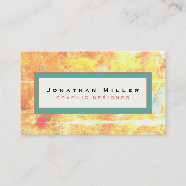 Yellow Orange & Turquoise Abstract with Frame Business Card (Front)