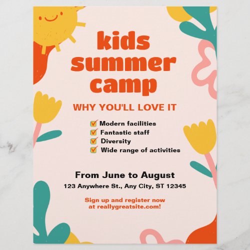 Yellow Orange Vintage Editable Kids Summer Camp Flyer