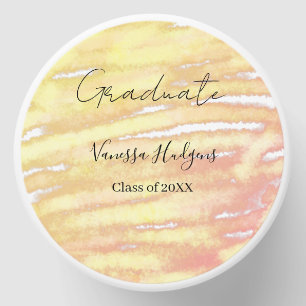 Yellow orange watercolor graduation add name year mini candle favors