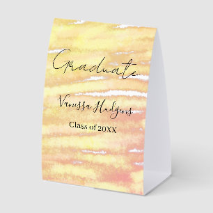 Yellow orange watercolor graduation add name year paper table tent