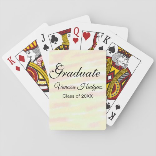Yellow orange watercolor graduation add name year  poker cards