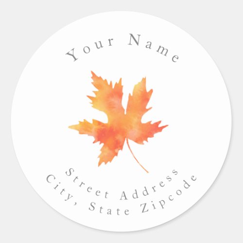 Yellow Orange Watercolor Maple Leaf Classic Round Sticker