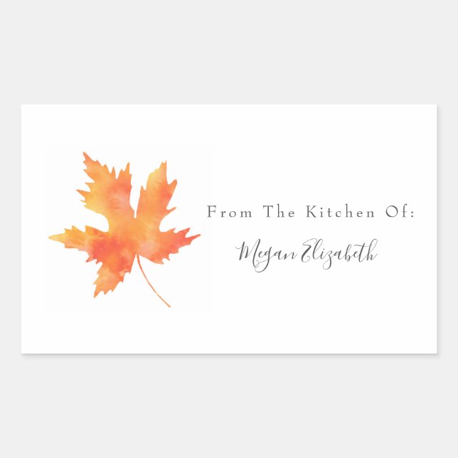 'Yellow Orange Watercolor Maple Leaf' Label (Front)