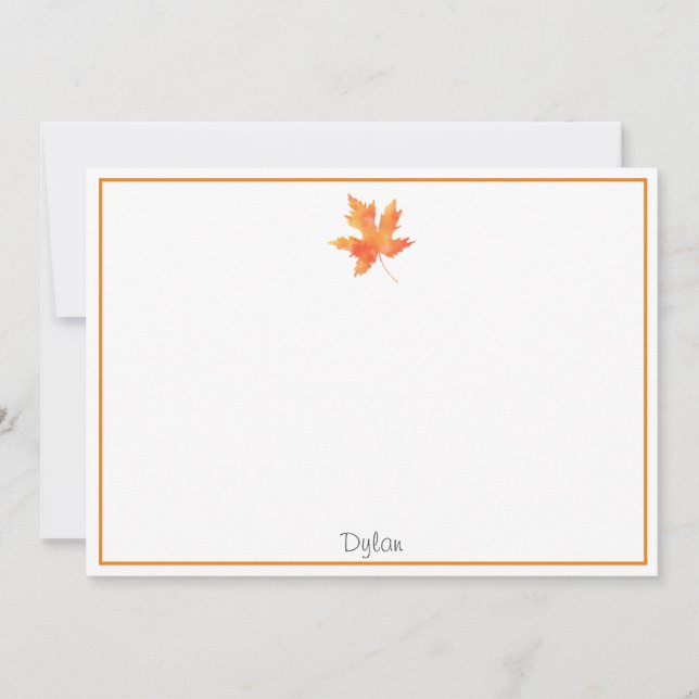 Yellow Orange Watercolor Maple Leaf Note Card (Front)
