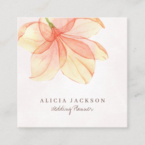 Yellow orange watercolor petals wedding planner square business card