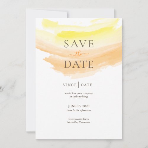 Yellow Orange Watercolor Splash Save The Date