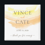 Yellow Orange Watercolor Splash Wedding Magnet<br><div class="desc">Personalize this bright and playful yellow orange watercolor splash themed wedding magnet. Perfect give away gifts for your guests on your wedding.</div>